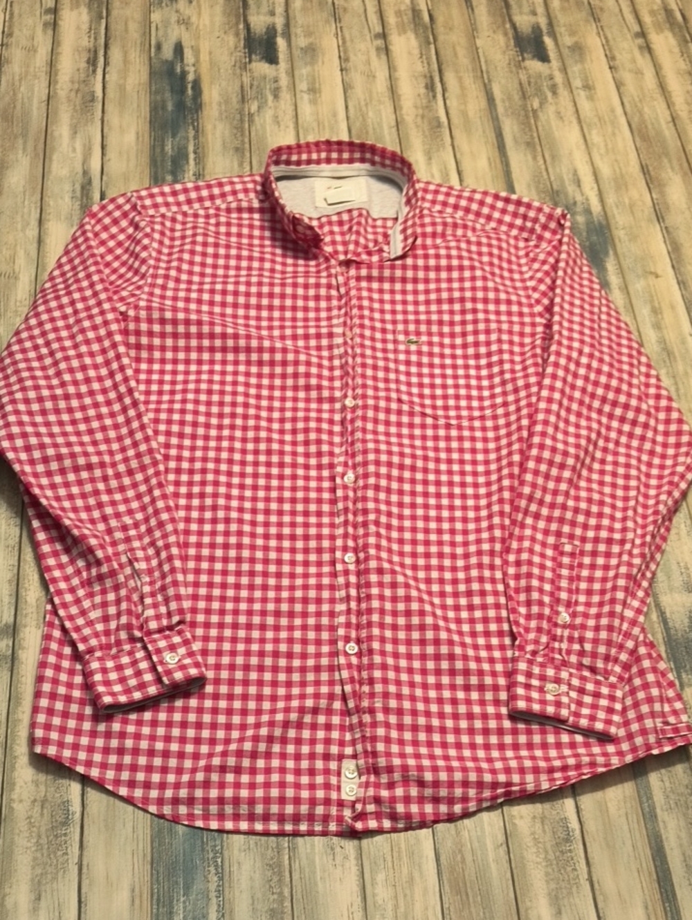 Lacoste Button Down Men's Long Sleeve Pink Checker Size 42 (L)